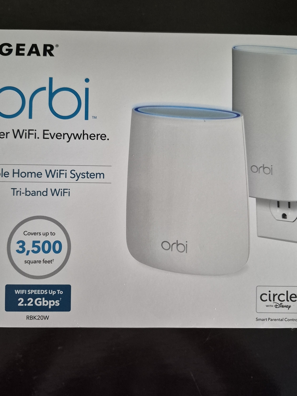 NETGEAR Orbi Tri‑Band WiFi System — White with Blue Accent